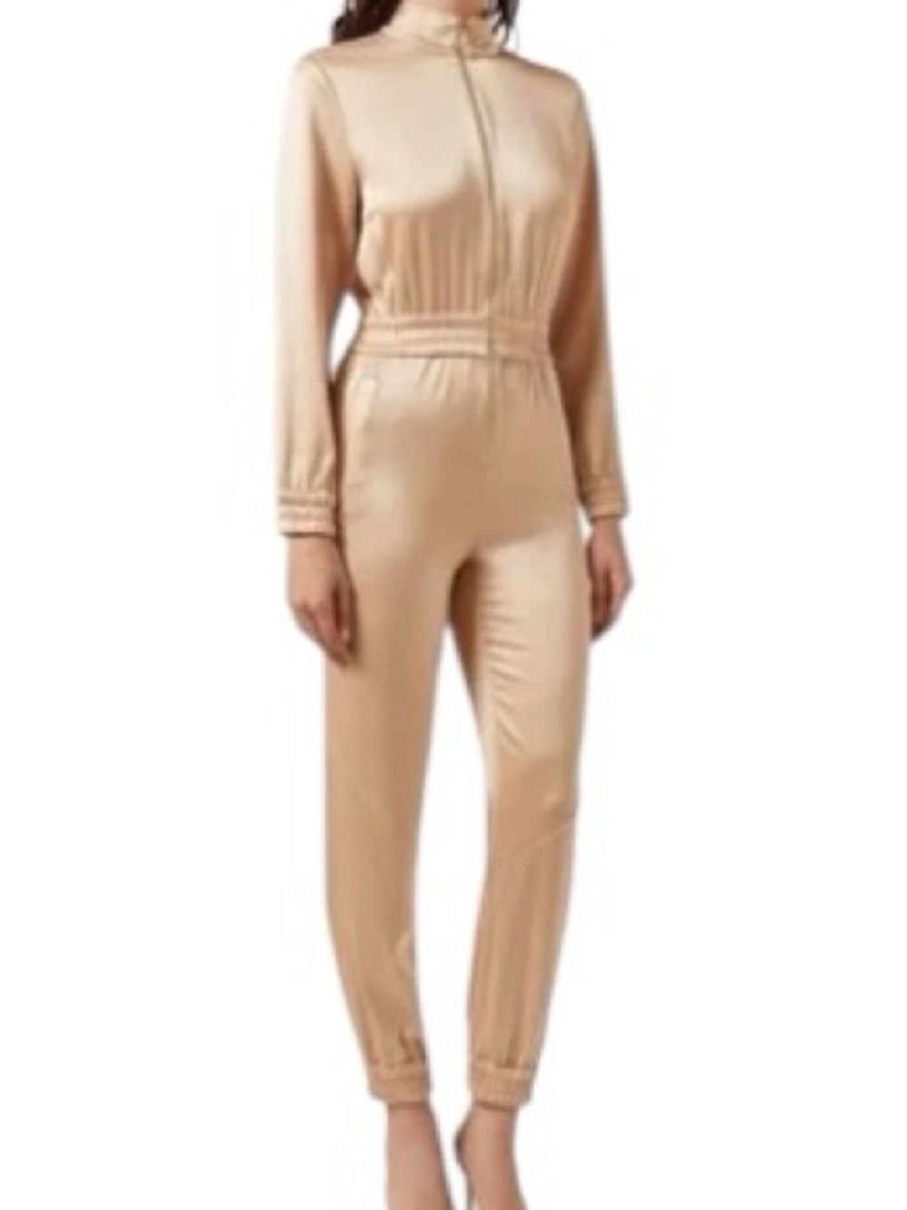Alice + Olivia Levi Almond Beige Ruched Jumpsuit Size 8 NWT